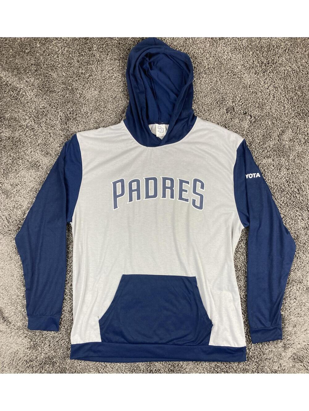 San Diego Padres Hoodie Mens Gray Navy Blue Pullover SGA Toyota Promo MLB Sz 2XL